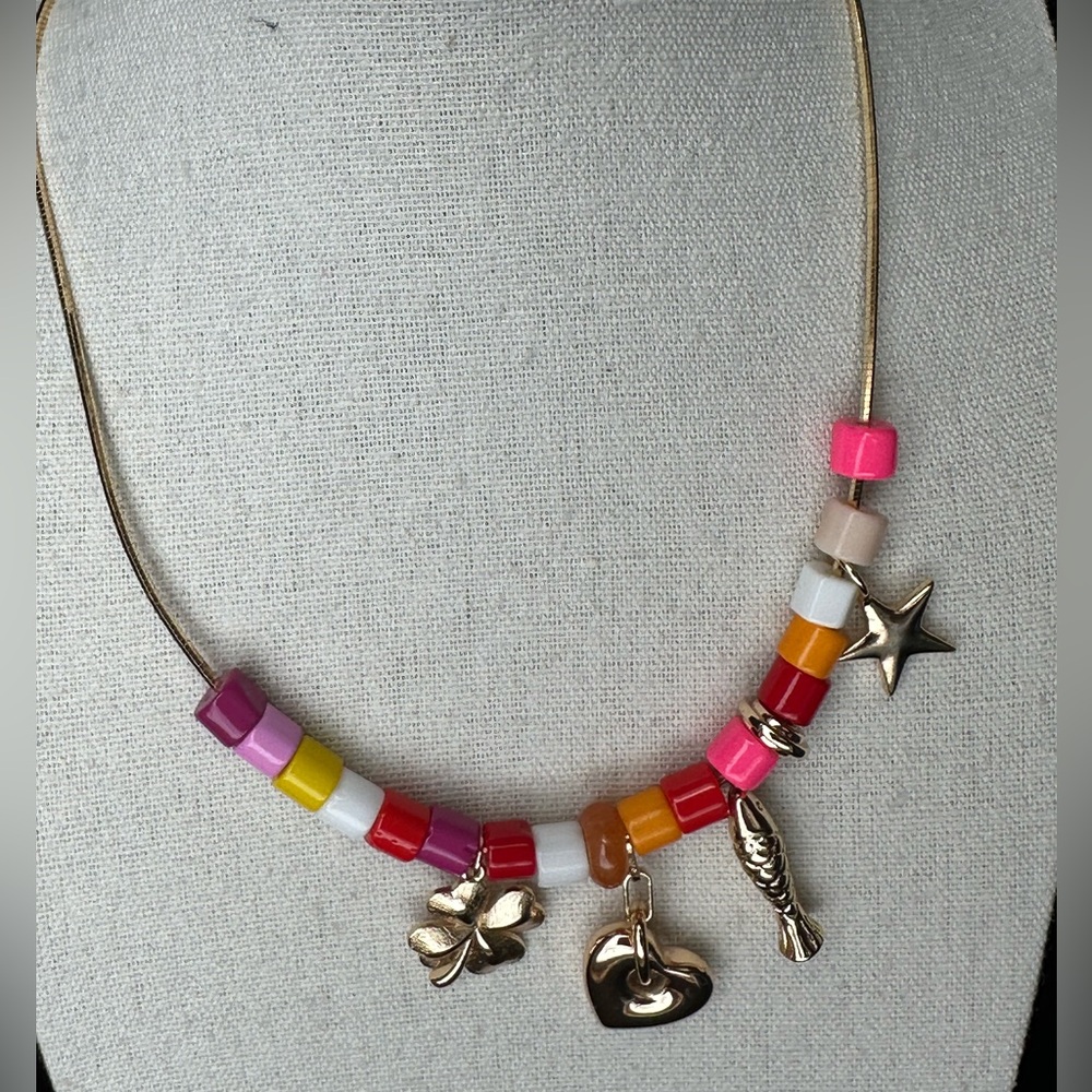 Anthropologie - Gold Tone Multicolor Bead Charm Necklace